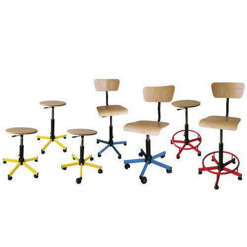 Illustration de : Chaise assise bois, réglable par vérin à gaz