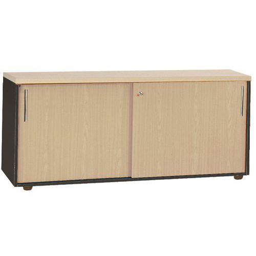 Illustration de : Crédence City coloris carbone avec top finition bois coloris chêne