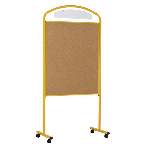 Illustration de : Présentoir panneau liège cadre métal sur roulettes