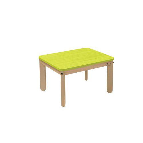 Illustration de : Table Lili carrée, plateau couleur, piétement bois hêtre