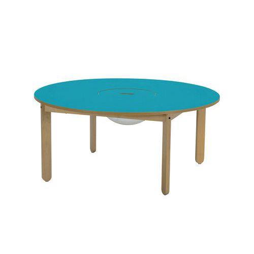 Table Lili ronde, plateau couleur avec bac, piétement bois hêtre thumbnail image 1