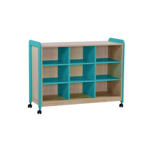 Meuble Lili 3 colonnes 9 niches avec roulettes hauteur 98 cm coloris turquoise thumbnail image 1