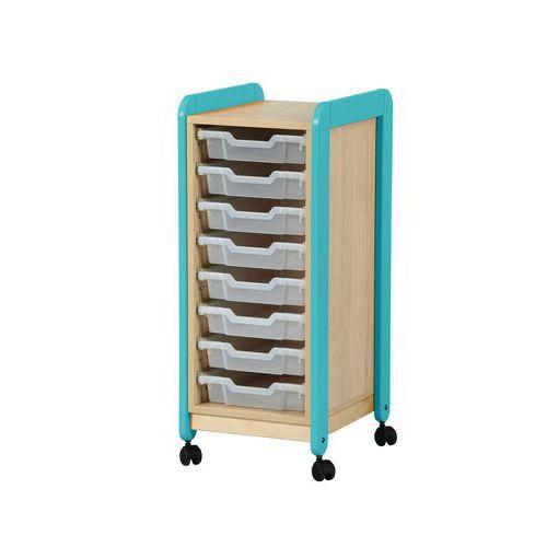 Meuble sur roulettes 1 colonne 8 casiers Lili hauteur 98 cm coloris turquoise thumbnail image 1