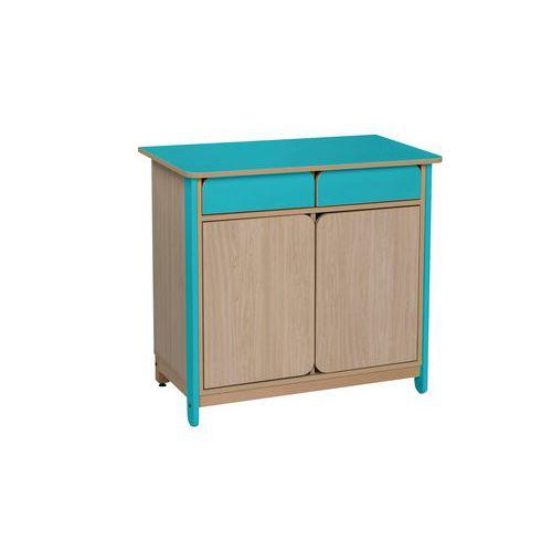 Buffet 2 portes/2 tiroirs Lili montants et tiroirs coloris bleu turquoise thumbnail image 1