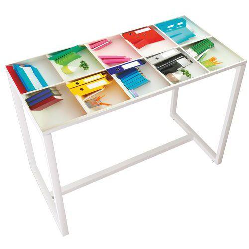 Illustration de : Table de réunion haute  6 personnes coloris Décor - Manutan Expert