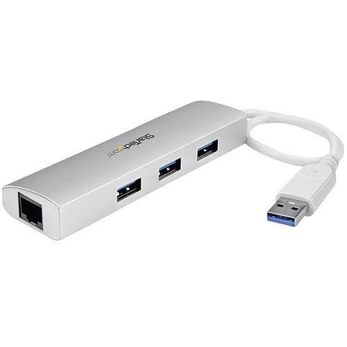 Hub USB 3.0 portable à 3 ports avec Gigabit Ethernet-Câble intégré-Aluminium thumbnail image 1