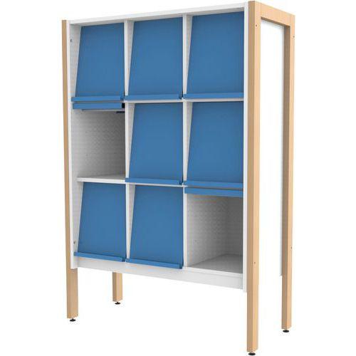 Présentoir 9 cases stockage structure bois volets bleu RAL5012 Ellipse enfant thumbnail image 1