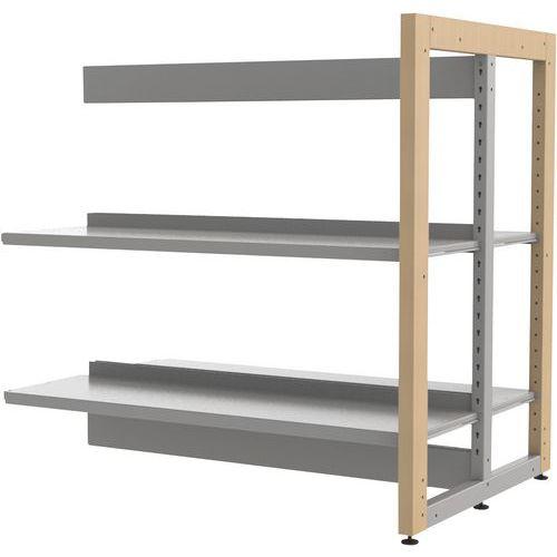 Illustration de : Rayonnage double face sur pieds structure bois/métal Ellipse - Manutan Expert
