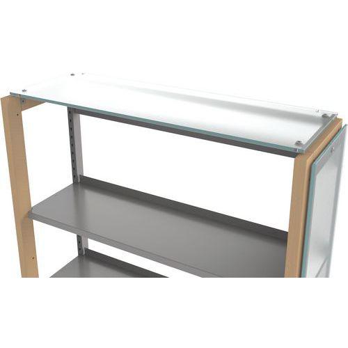 Illustration de : Tablette chapeau d'habillage verre dépoli pour rayonnage Ellipse- Manutan Expert