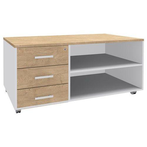 Console mobile Urbano 3 tiroirs 120x60 cm blanc/chêne clair thumbnail image 1