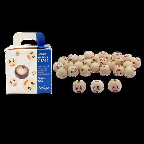 Sachet de 30 perles bois visage Ø 22 mm thumbnail image 1
