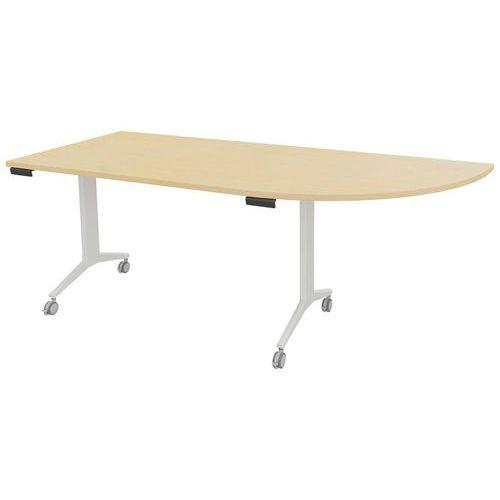 Table plateau pivotant Avel 200x80 angle intégré à droite hêtre pieds blancs thumbnail image 1