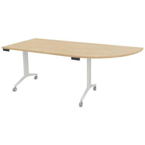 Table plateau pivotant Avel 200x80 angle intégré droite chêne clair pieds blancs thumbnail image 1