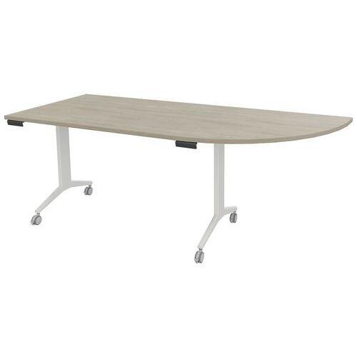 Table plateau pivotant Avel 200x80 angle intégré droite chêne gris pieds blancs thumbnail image 1