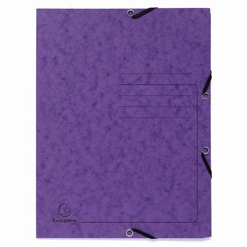 Lot de 25 Chemises à élastique 3 rabats carte lustrée - A4-Violet thumbnail image 1
