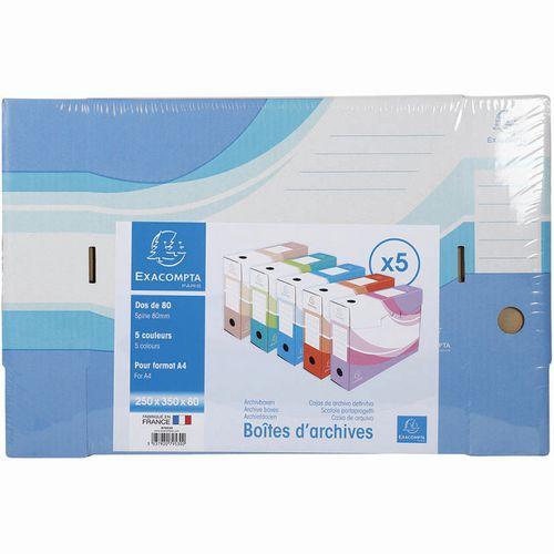 Set de 8 Lot 5 boites archive dos 80mm carton ondulé assorties thumbnail image 1