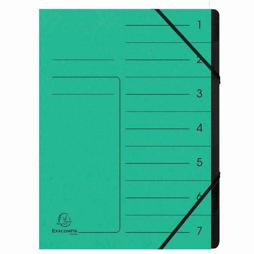 Lot de 10 Trieur agrafé avec élastiques int. noir 7 compart. A4 Vert thumbnail image 1