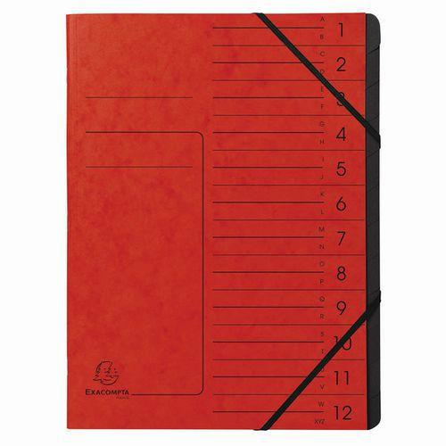 Lot de 10 Trieur agrafé avec élastiques int. noir 12 compart. A4 Rouge thumbnail image 1