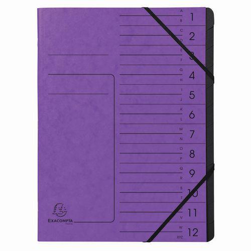 10 Trieur agrafé avec élastiques int. noir 12 compart. A4 Violet thumbnail image 1