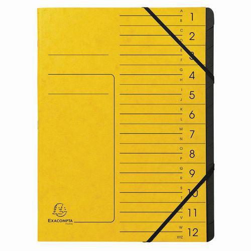 Lot de 10 Trieur agrafé avec élastiques int. noir 12 compart. A4 Jaune thumbnail image 1