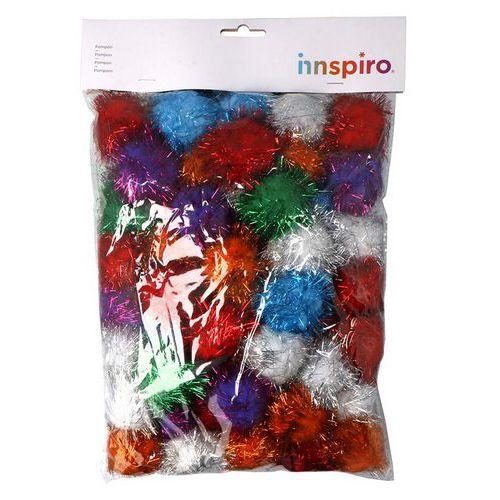 Illustration de : Sachets de 50 pompons brillants couleurs assorties Ø50mm - Innspiro