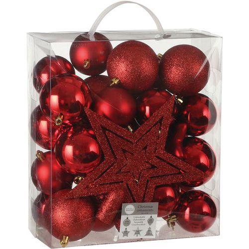 Lot de 40 Boule de décoration de noël incassable rouge thumbnail image 1