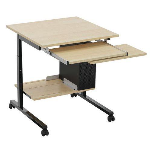 Poste informatique Buss 70 x 70 cm réglable T4 à T7 support clavier - hêtre thumbnail image 1