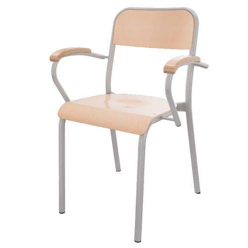 Fauteuil Trévise 4 pieds accotoirs hêtre - gris thumbnail image 1