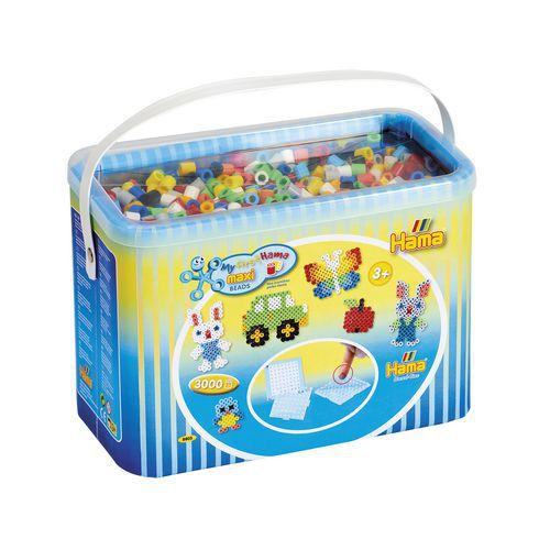 Illustration de : Baril de 3000 perles couleurs assorties - Hama maxi
