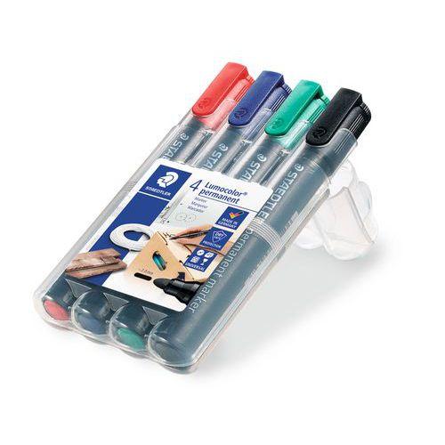 Illustration de : Etui 4 marqueurs permanents pointe ogive - Staedtler