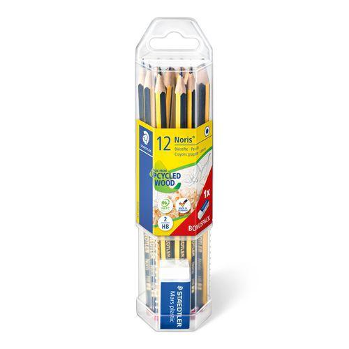 Tube 12 crayons noirs Noris Staedtler HB + 1 gomme offerte thumbnail image 1