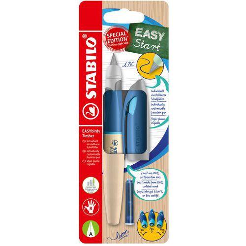 Illustration de : Stylo plume d'apprentissage Easybirdy Timber réglable - Stabilo