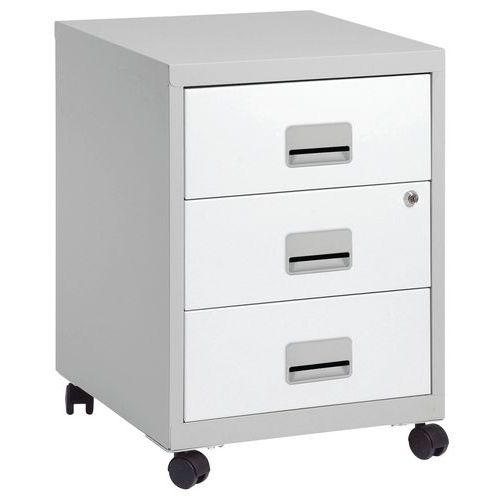 Caisson mobile métal 3 tiroirs Alu/Blanc thumbnail image 1