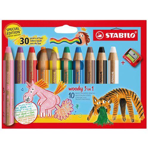 Illustration de : Etui 10 crayons woody 3 in 1 Edition 30 ans + taille-crayon - Stabilo