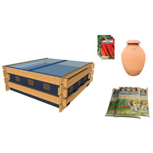 Illustration de : Pack complet : potager au sol - terreau - Ollas - graines Carre Serre