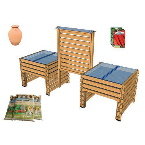 Illustration de : Ensemble 2 potagers à hauteur et panneau d'affichage Carre Serre