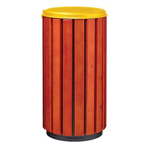 Poubelle Zeno protec 80L lattes bois couvercle jaune acier poudré-Rossignol Pro thumbnail image 1