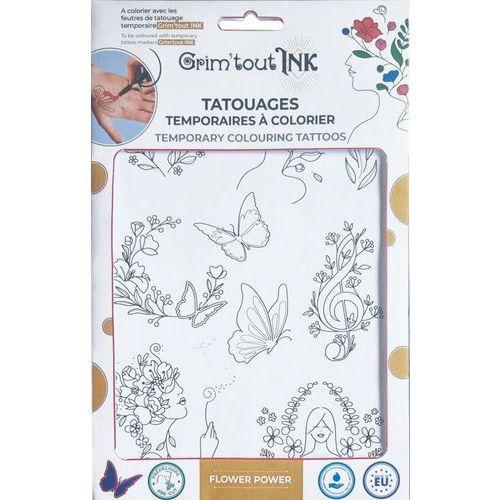 Illustration de : Tatoos à colorier 1 feuille A5 - Fleurs et papillons