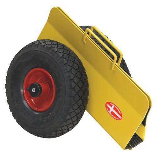 Illustration de : Chariot porte-panneau à pince - Roues pneumatiques