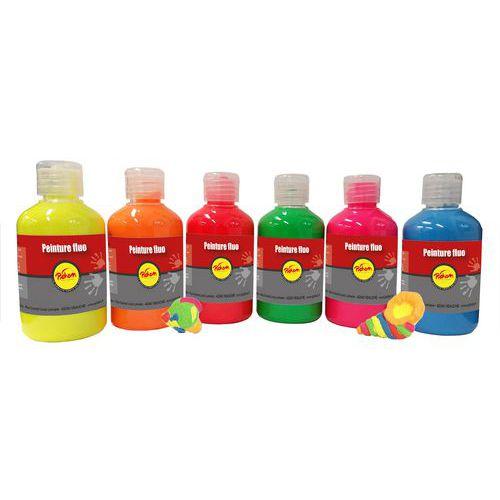 Illustration de : Assortiment de 6 flacons 250 ml gouache fluo - Pichon