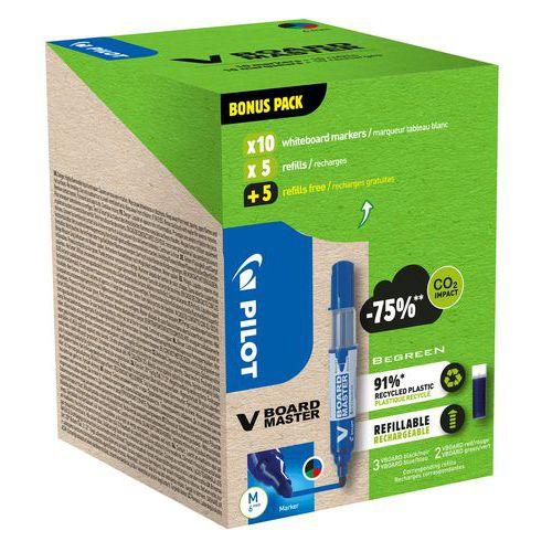 Illustration de : Lot vboard master 10 marqueurs et 10 recharges assorties - Pilot