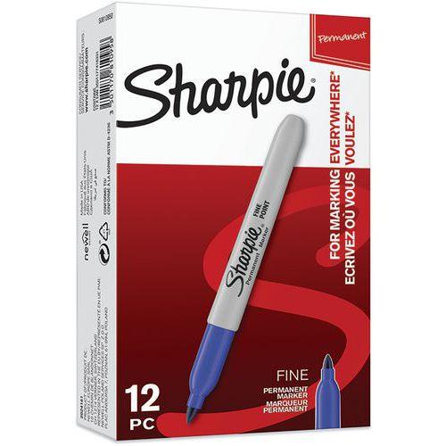 Marqueur permanent Sharpie pointe fine bleu - Boîte de 12 thumbnail image 1