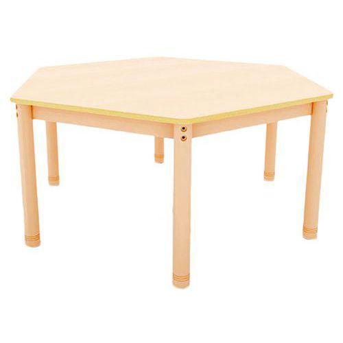 Illustration de : Table Classik hexagonale réglable T3 à T4 - piètement bois hêtre