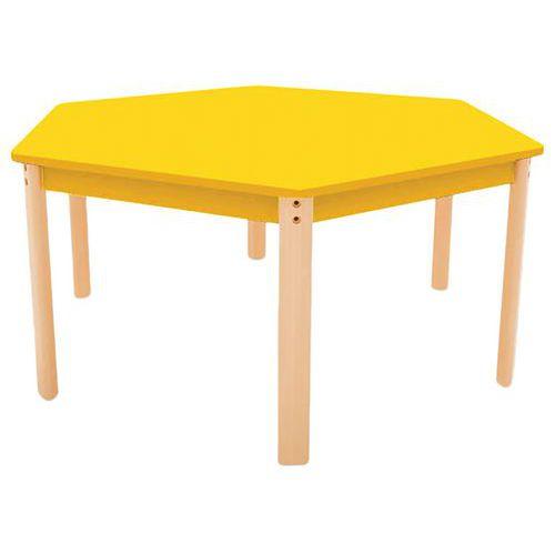 Illustration de : Table Ergo hexagonale T0 - piètement bois hêtre