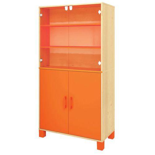 Bibliothèque Confetti pieds portes verre à clé et portes pleines bouleau/orange thumbnail image 1