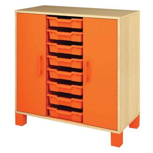 Meuble bas Confetti avec pieds - 8 bacs et portes bouleau/orange thumbnail image 1