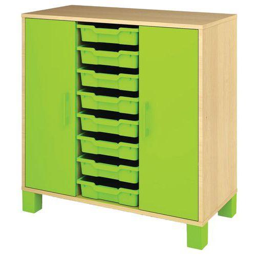Meuble bas Confetti avec pieds - 8 bacs et portes bouleau/vert thumbnail image 1