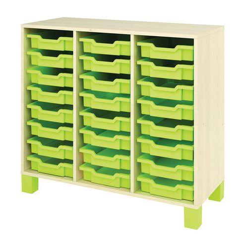 Meuble droit Confetti avec pieds et 24 bacs bouleau/vert thumbnail image 1