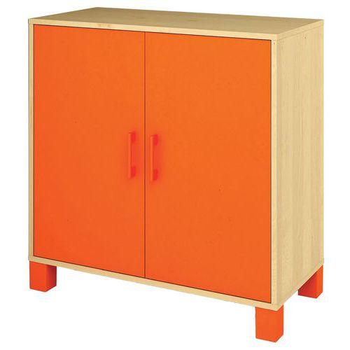 Armoire basse Confetti avec pieds 2 portes bouleau/orange thumbnail image 1