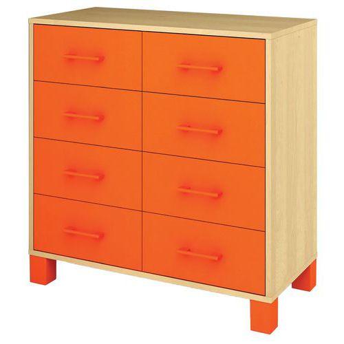 Armoire basse Confetti avec pieds et 8 tiroirs bouleau/orange thumbnail image 1